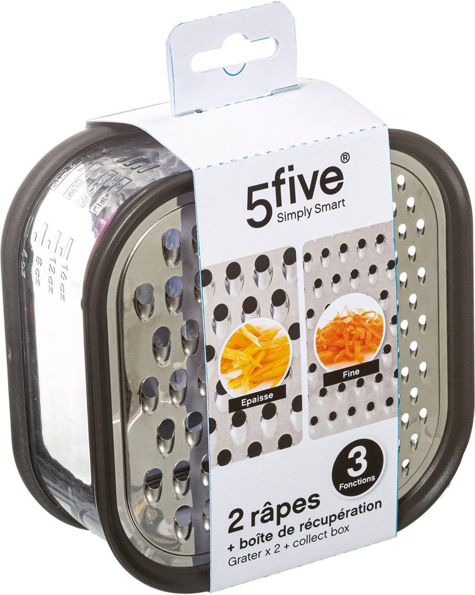 5Five rasp met opvangbakje – kaasrasp en groenterasp, fijn en grof, grijs – foto 2