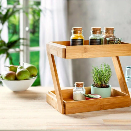 keukenrek/opbergrek/aanrecht organizer - 32 x 23 x 26 cm - bamboe hout