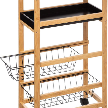 5Five Keukentrolley - lichtbruin/zwart 4-laags - D22 x B40 x H83 cm - bamboe/kunststof/metaal