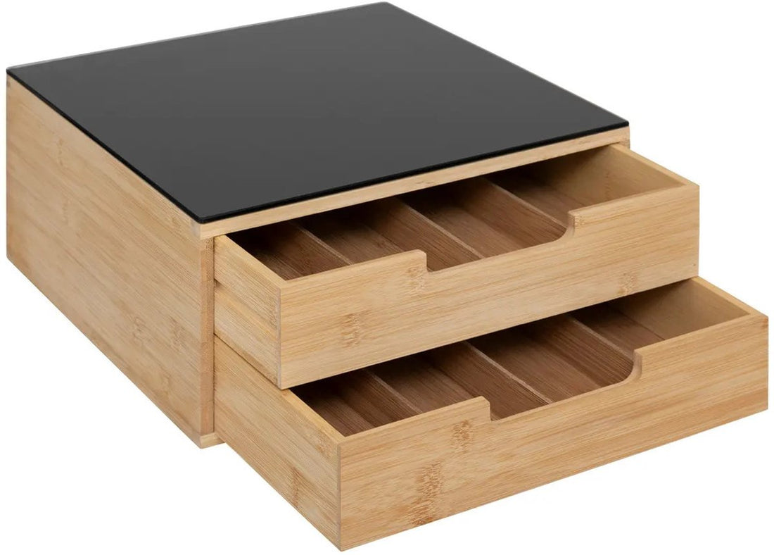 5Five koffiecup houder en capsulehouder met 2 lades – bamboe, 30 x 30 x 14 cm