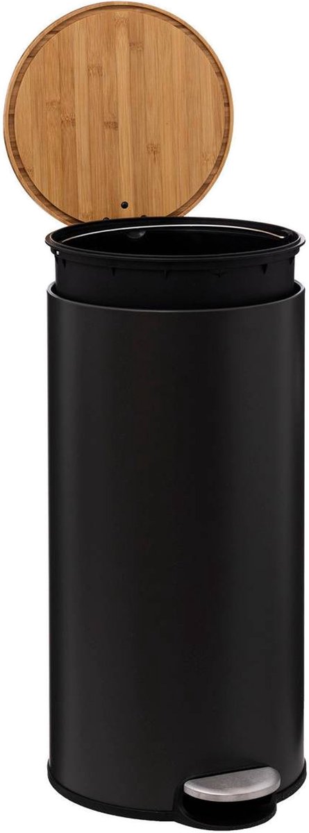 Poubelle à pédale en bambou et métal - 30 litres