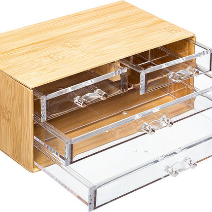 5Five sieraden/make-up organizer - 4 lades - 24 x 11 cm - rechthoek - bamboe/kunststof - opbergen