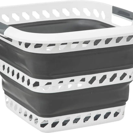 Wasmand opvouwbaar met handvatten - kunststof - 40L - grijs/wit