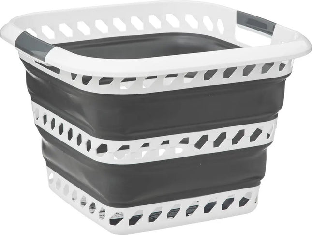 Wasmand opvouwbaar met handvatten - kunststof - 40L - grijs/wit
