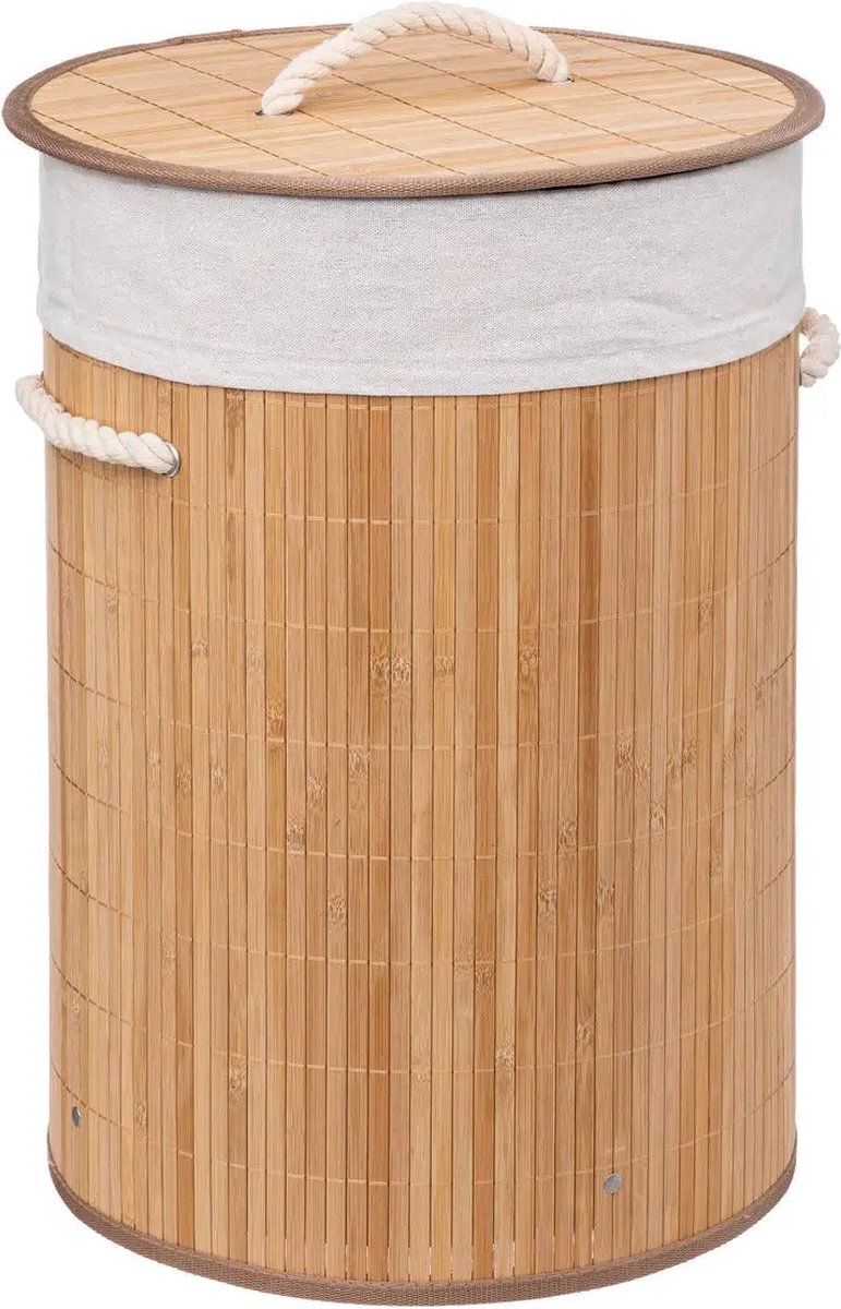 5Five wasmand van bamboe met deksel – opvouwbaar, 48 liter, 35 x 35 x 50 cm