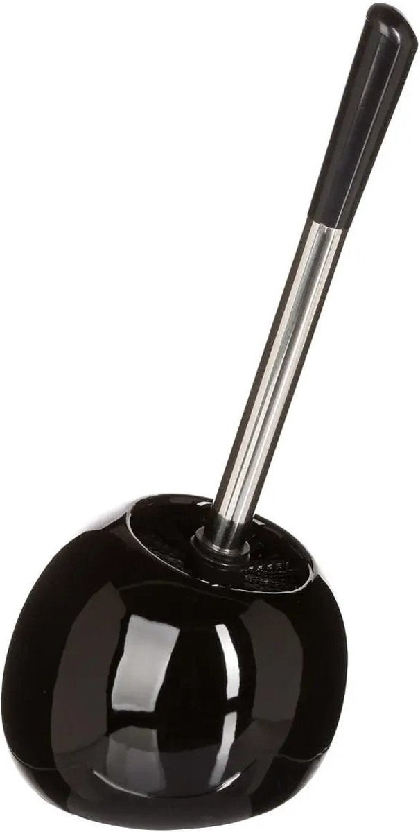 WC-/toiletborstel met houder rond zwart glans keramiek 36 cm