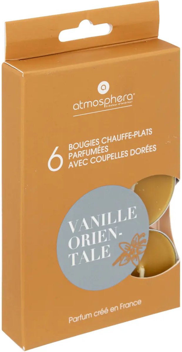 Atmosphera Createur D'Interieur - Geur Theelichtjes - Geurkaarsen - Waxinelichtjes - Geurende Theelichtkaarsen - Scented Tealight Candles - Oriëntaalse Vanille - Vanille Orientale - 1 doosje met 6 waxinelichtjes