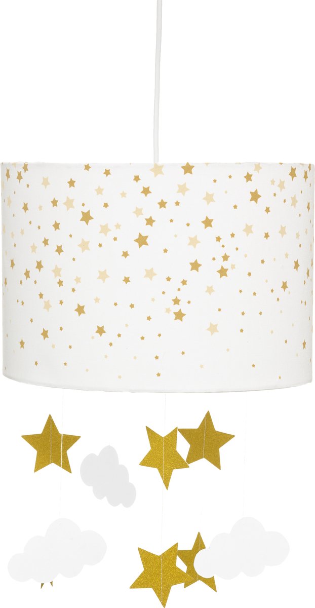 Atmosphera Kids Pendant Light white with stars and clouds - Gold - Children's lighting - E27 - 30 x 20 cm