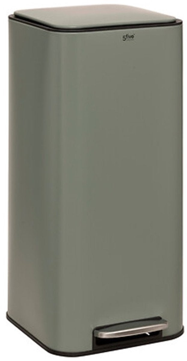 5Five Mülleimer/Treteimer Delta - grün - Metall - 30 Liter - 35 x 29 x 63 cm - Küchenabfalleimer - quadratisch