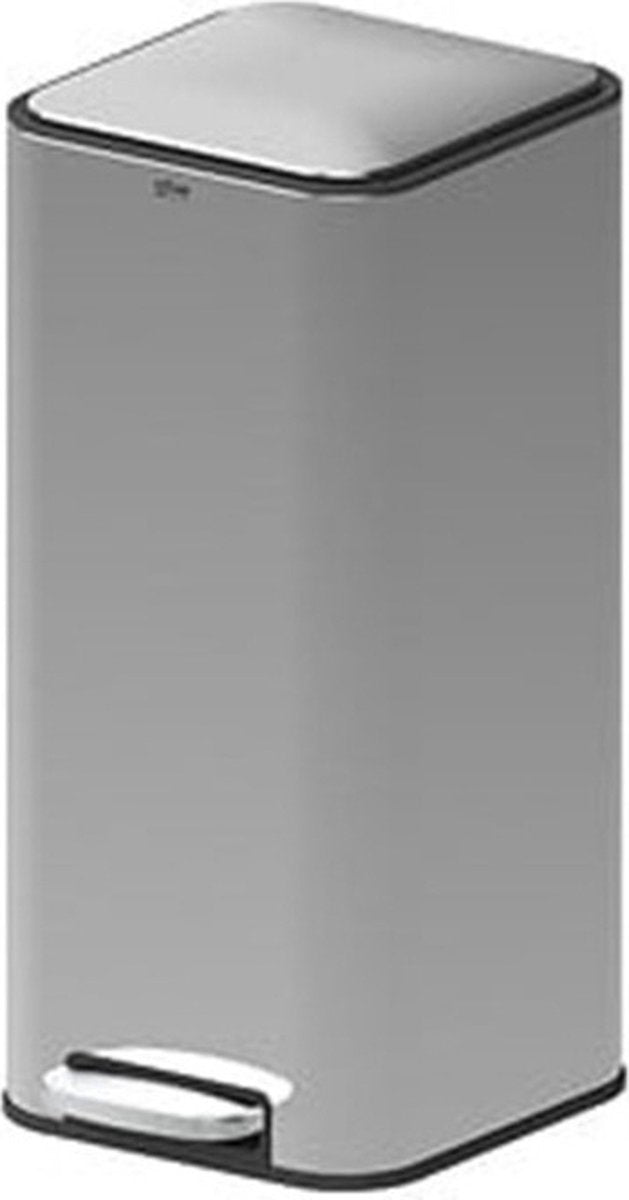 5Five Prullenbak/pedaalemmer Delta - zilver - metaal - 30 liter - 35 x 29 x 63 cm - keuken afvalbak - vierkant