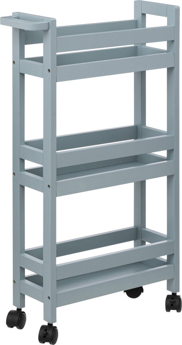 5Five Keuken of badkamer trolley 3-laags - ijsblauw - D15 x B40 x H75 cm - mdf hout - met wielen