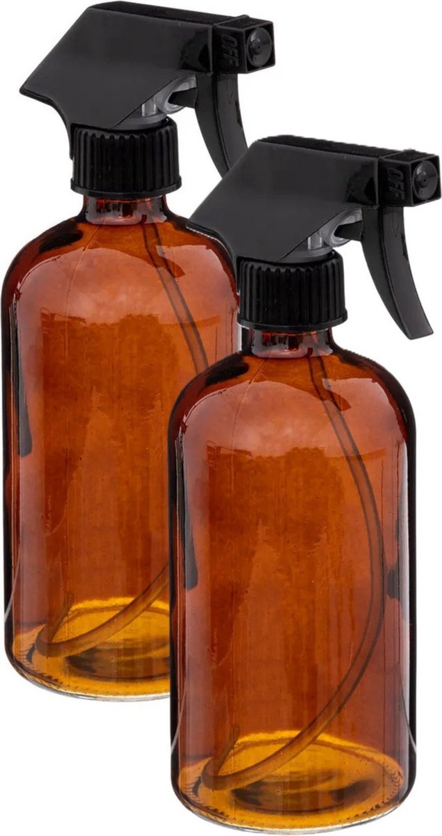 5Five Plantenspuit met een inhoud van 450 ml - 2x - glas - transparant bruin - verstuiver kop - 21 cm