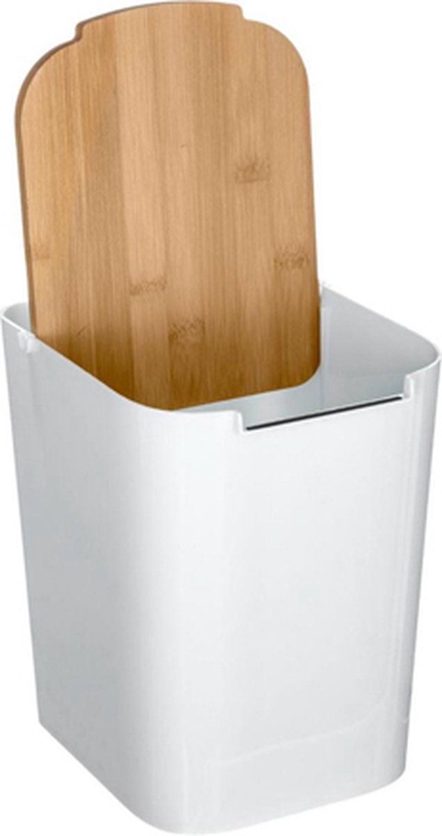 5Five Treteimer/Mülleimer - 5 Liter - Bambus - weiß/hellbraun - 24 x 19 cm - Badezimmereimer