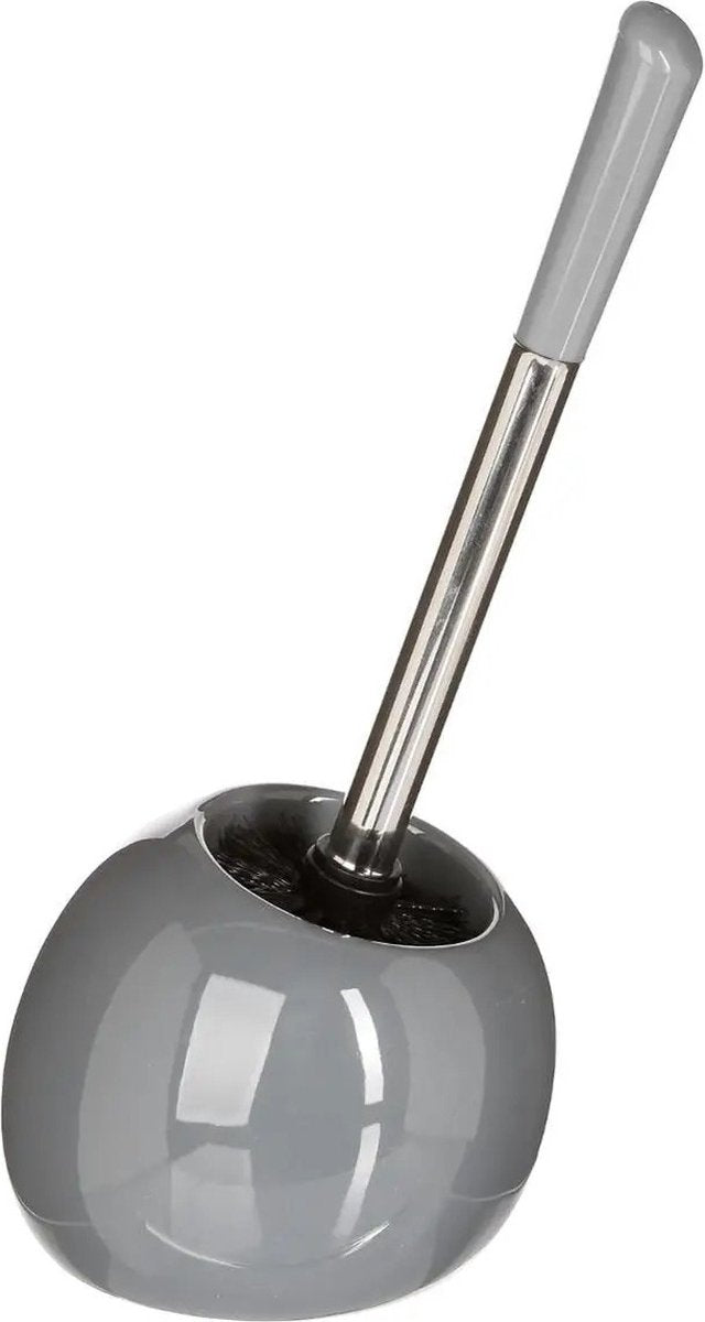WC-/toiletborstel met houder rond grijs glans keramiek 36 cm