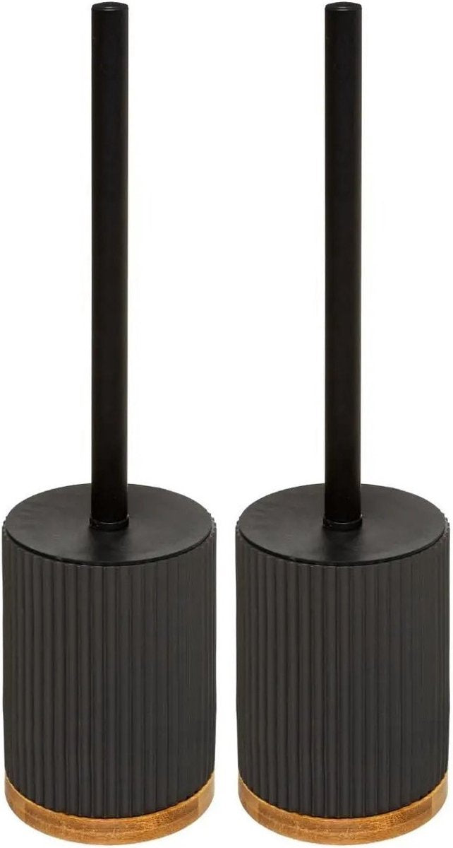 5Five WC-/toiletborstel met houder zwart polyresin/steen 40 cm - Set 2x stuks