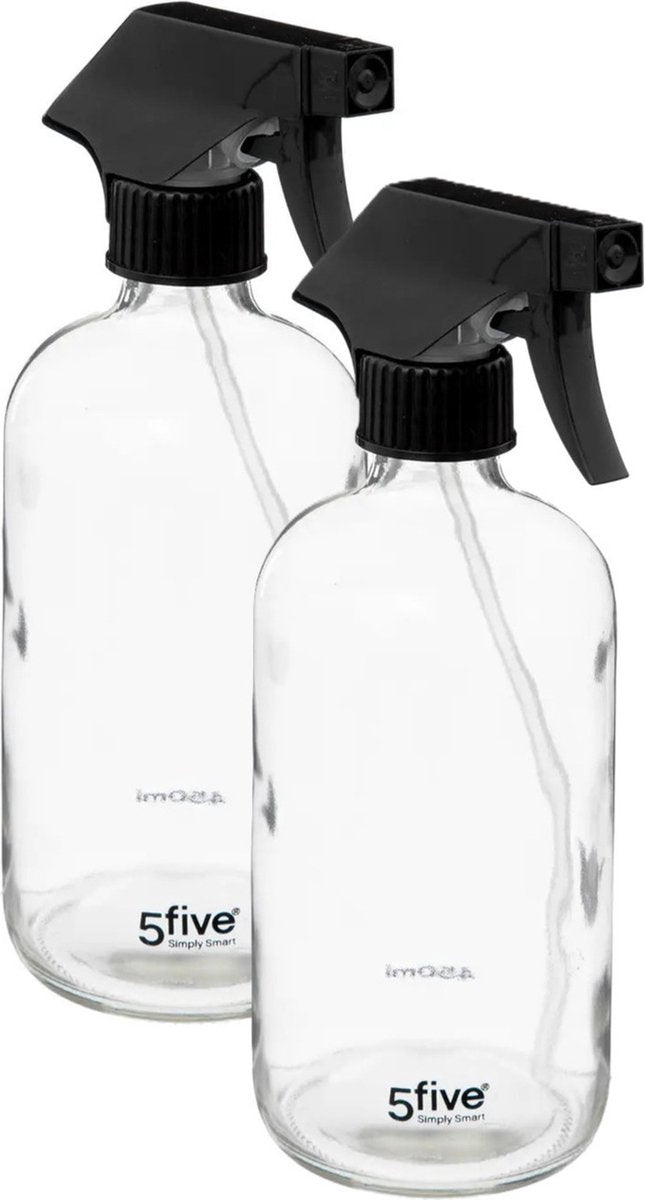 5Five Plantenspuit met een inhoud van 450 ml - 2x - glas - transparant - verstuiver kop - 21 cm