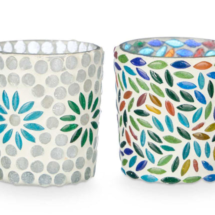 Set van 2 Windlichten - Bloemen- en Bladmotief (7 x 7 x 7,25 cm)
