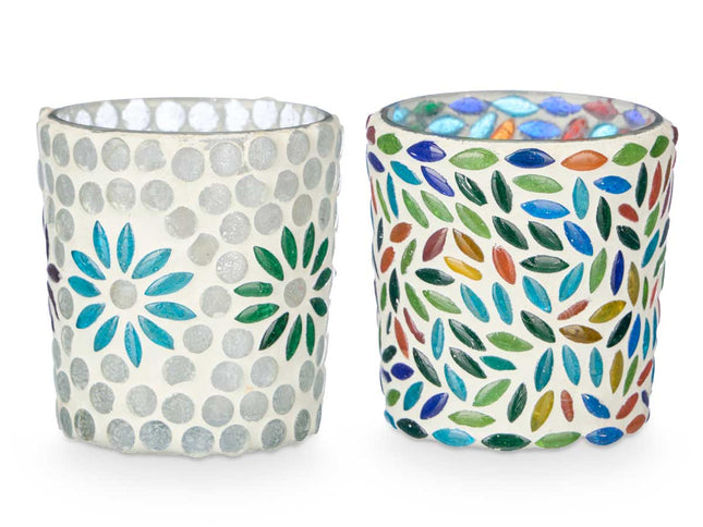 Set van 2 Windlichten - Bloemen- en Bladmotief (7 x 7 x 7,25 cm)