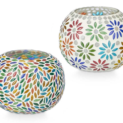 Set van 2 Ovale Windlichten - Bloemen- en Bladmotieven (12,5 x 12,5 x 8 cm)