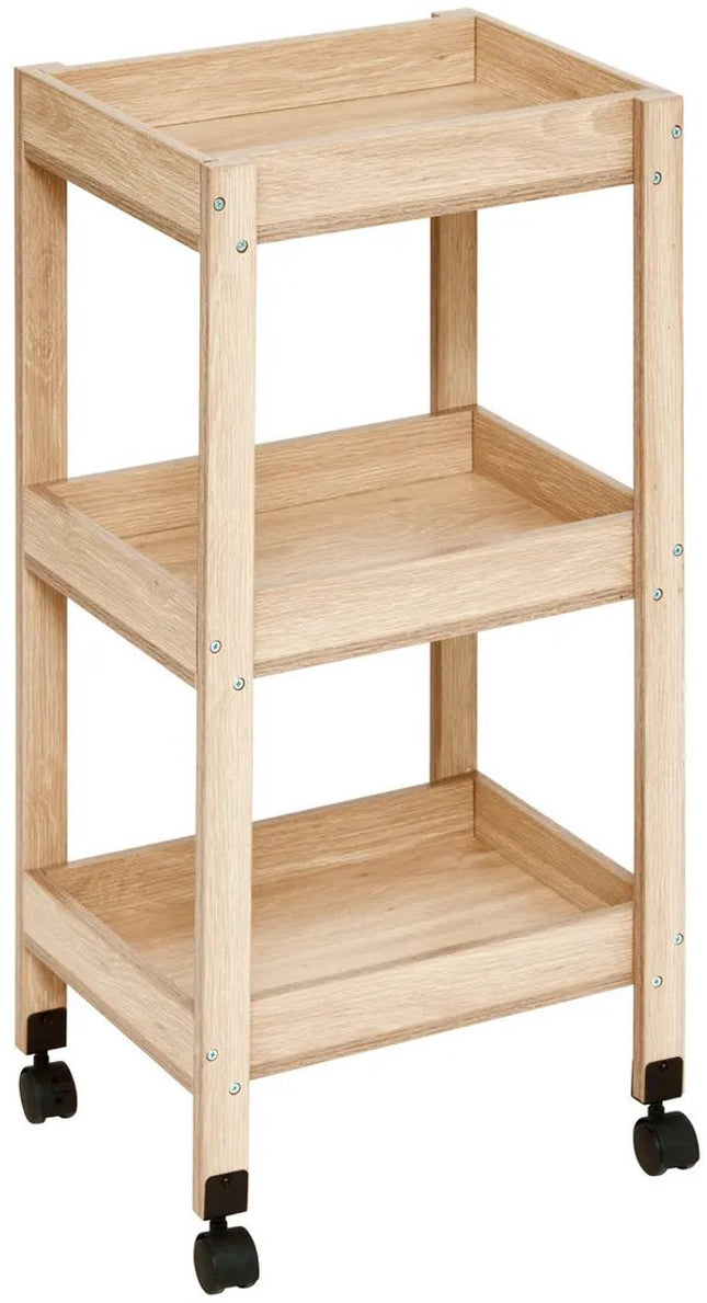 5Five Keuken/badkamer trolley 3 laags - L40 x B30 x H80 cm - naturel - PP hout - met wielen - opberg mandjes/bakjes