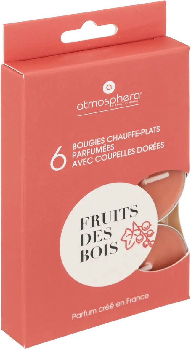 Atmosphera Createur D'Interieur - Geur Theelichtjes - Geurkaarsen - Waxinelichtjes - Geurende Theelichtkaarsen - Scented Tealight Candles - Bosvruchten - Fruits des bois - 1 doosje met 6 waxinelichtjes