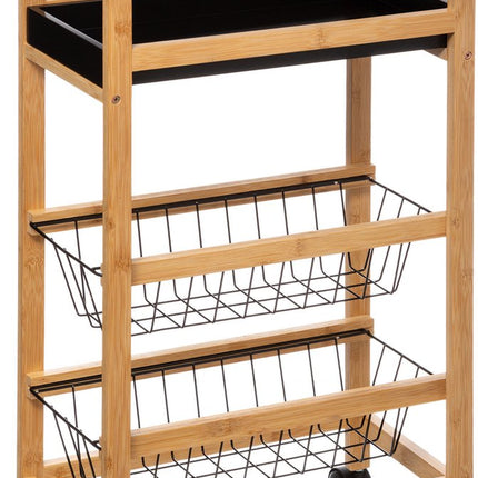 5Five Keukentrolley - lichtbruin/zwart 4-laags - D22 x B40 x H83 cm - bamboe/kunststof/metaal