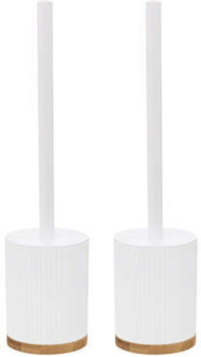 5Five Brosse WC avec support blanc en polyrésine / pierre 40 cm - Lot de 2 pièces