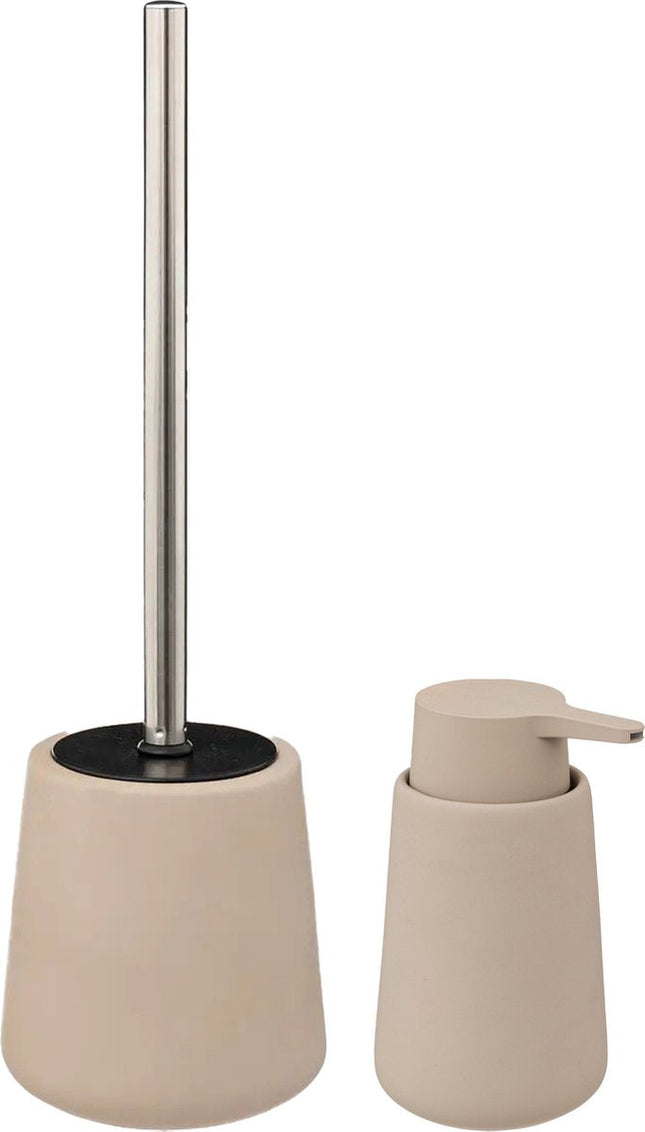 5Five Badkamer accessoires set - beige - zeeppompje en wc-borstel
