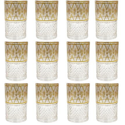 Marokkaanse Theeglazen – Set van 12 stuks | Goud & Wit Zigzag Design | 160ml