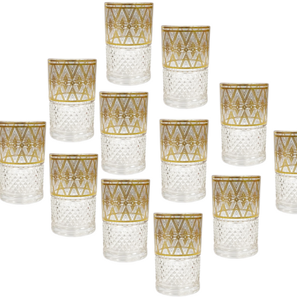 Marokkaanse Theeglazen – Set van 12 stuks | Goud & Wit Zigzag Design | 160ml