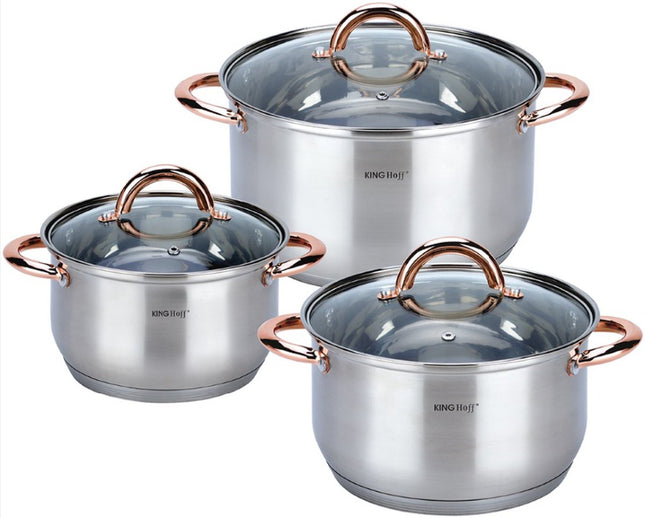 6 delige pannenset - kookpannen - 16-18-20 cm - met deksel