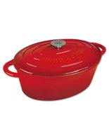 Kinghoff 1612 - gietijzeren braadpan - ovaal - 33cm - 6,2L - rood - emaille