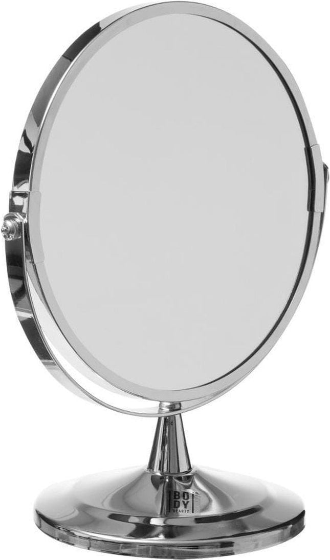 5Five Dubbele make-up spiegel/scheerspiegel op voet - 17 x 23 cm - zilver - Badkamer scheerspiegels - op standaard