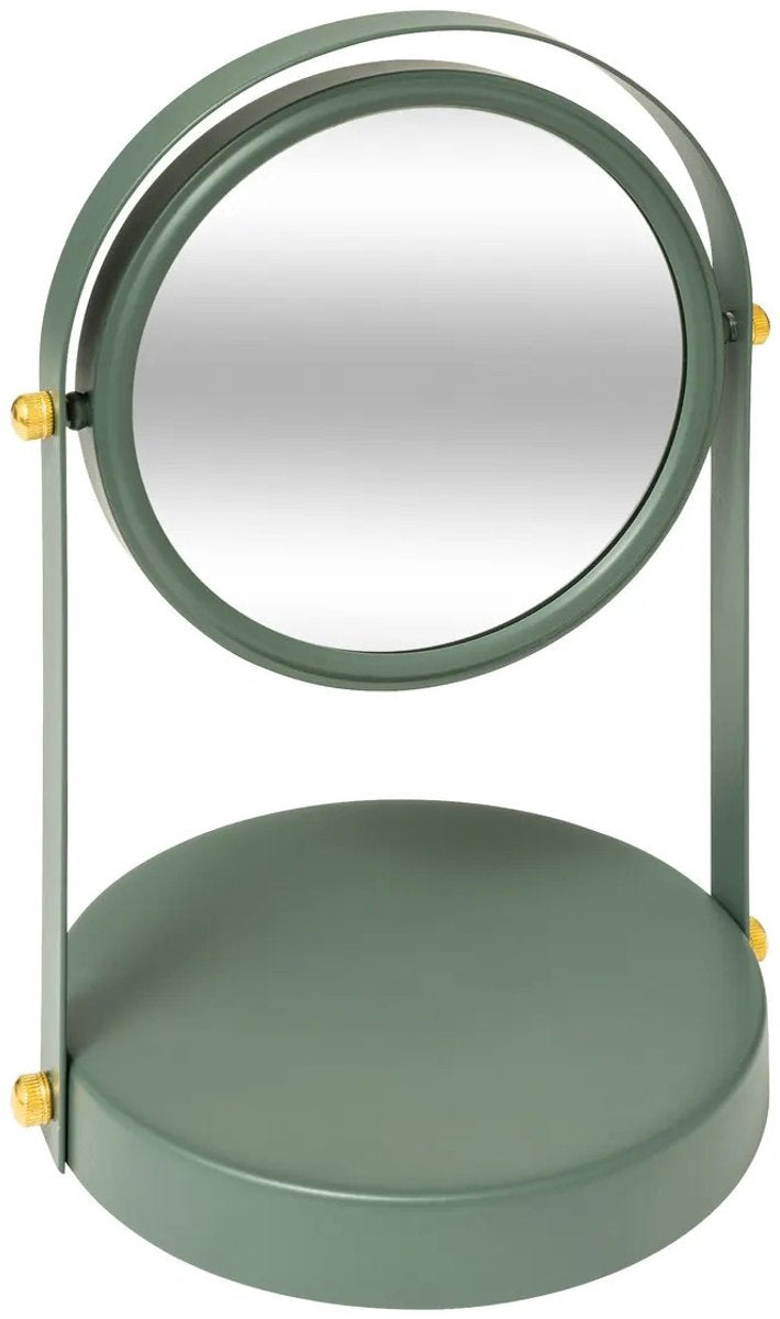 5Five Make-up-Spiegel mit Standfuß - 18 x 26 cm - Metall - Ficusgrün - Badezimmer / Schminktisch - drehbar