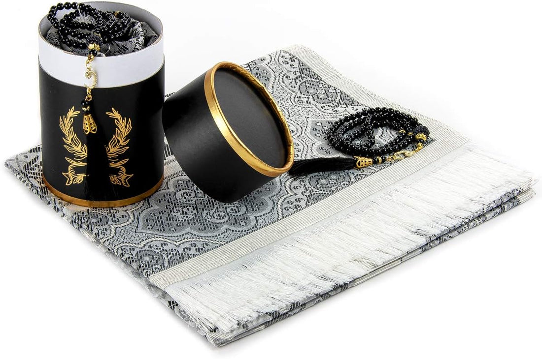 Geschenkset gebedskleed met tasbeeh – in ronde cadeaubox met gouden rand – foto 5