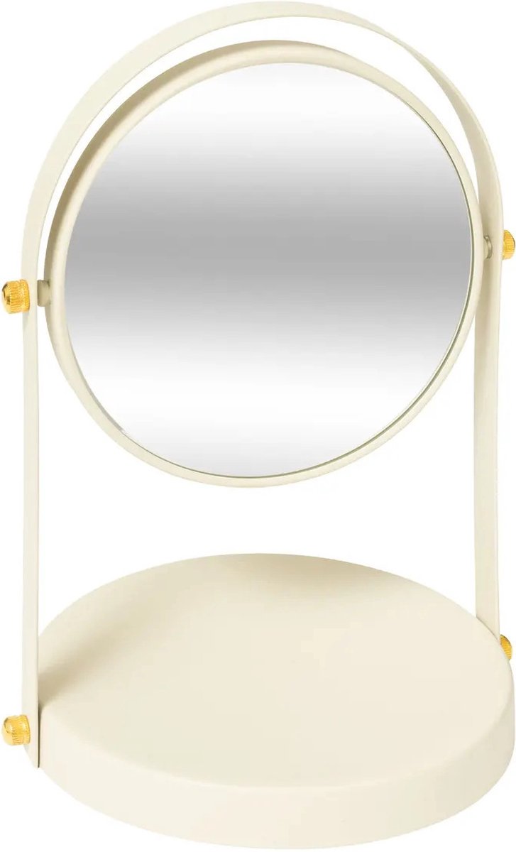 5Five Make-up-Spiegel mit Ständer - 18 x 26 cm - Metall - elfenbeinweiß - Badezimmer / Schminktisch - drehbar