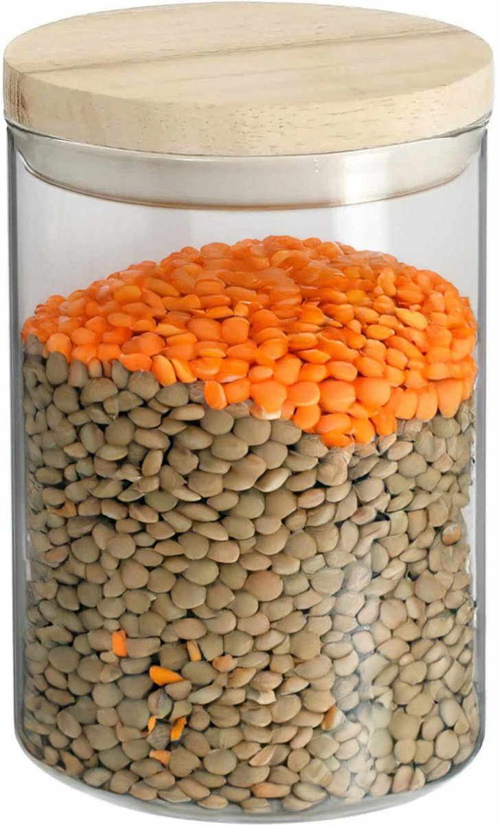 Secret de Gourmet voorraadpot van glas met houten deksel – 600 ml