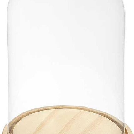 Giftdecor Decoratie stolp - glas - houten beige plateau - D20 x H30 cm