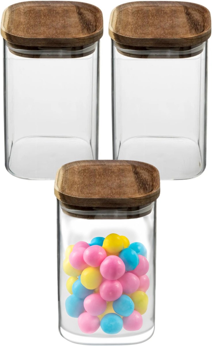 5Five Vorratsdose Lebensmittel - 4er Set - Glas mit Akazienholzdeckel - 1000 ml - mit luftdichtem Deckel