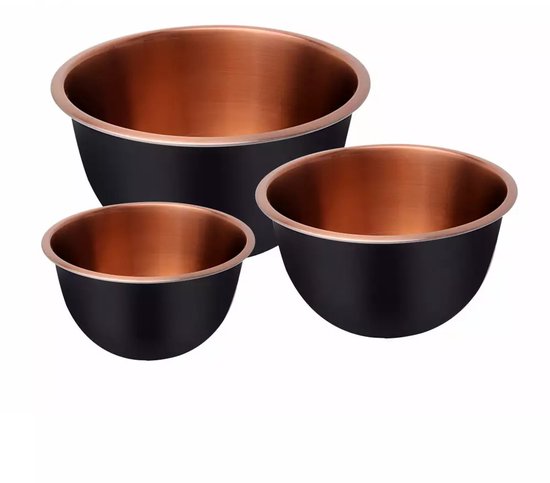 Klausberg KB7394 Roestvrijstalen Kommenset - 3-delige Set (1,6L, 3L & 5L) - Zwart Satin Met Koperen Binnenkant