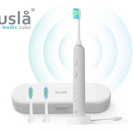 Husla Medic Cube Sonische Tandenborstel – 5 Poetsstanden – 3 Intensiteiten – Inclusief 3 Opzetborstels, Reisetui & Oplader