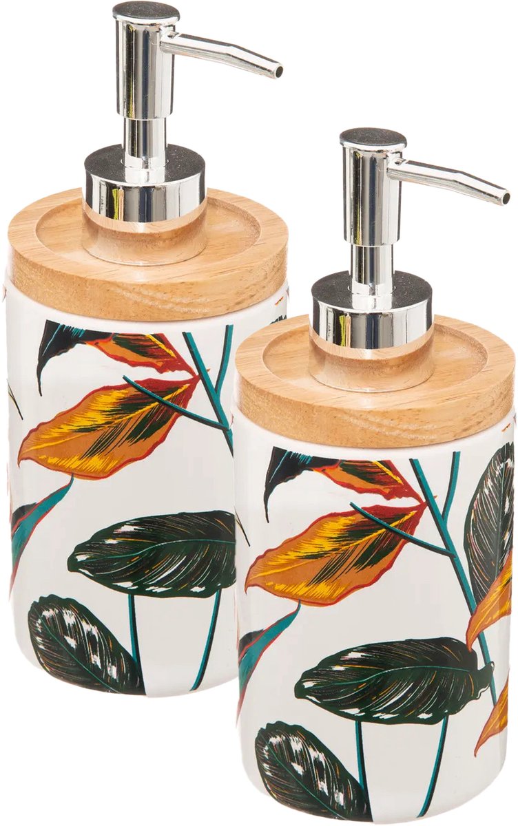 5Five zeeppompje Palawan, set van 2 – wit met bladerprint, 280 ml