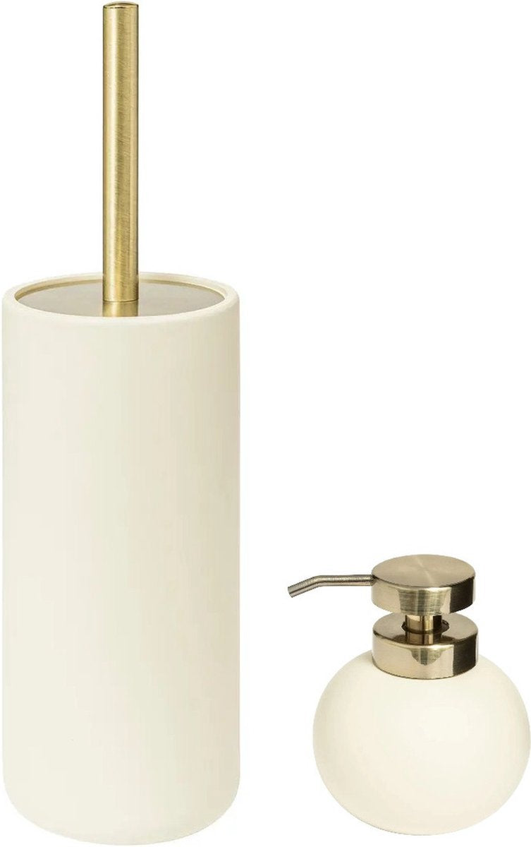 5Five Ensemble distributeur de savon et brosse WC - ivoire - pierre artificielle - Moderne