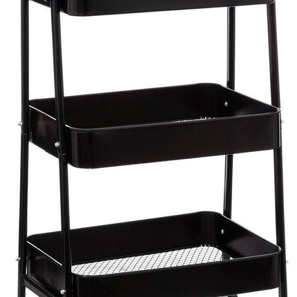 5Five Keukentrolley/kast - zwart - metaal - 78 x 44 x 32 cm - 3 niveaus - draadmanden