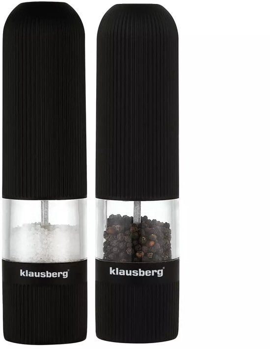 Klausberg KB7574 Elektrische Peper- en Zoutmolens - Zwart - Instelbare Maalgraad - Eénhandig Bediening - Antislip Coating