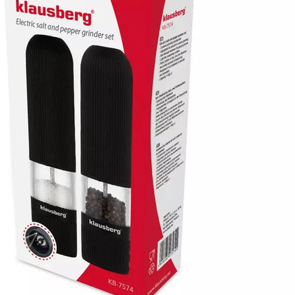 Klausberg KB7574 Elektrische Peper- en Zoutmolens - Zwart - Instelbare Maalgraad - Eénhandig Bediening - Antislip Coating