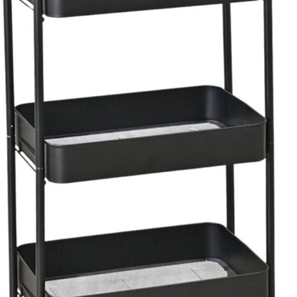 Kinghoff KH-1941 Mobiele 3-delige Stellingkar - Verrijdbare Opbergkar voor Keuken, Badkamer & Kantoor - Zwart - Keukenorganizer - Badkamerorganizer