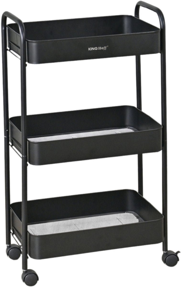 Kinghoff KH-1941 Chariot de rangement mobile à 3 niveaux - Chariot de rangement roulant pour cuisine, salle de bain et bureau - Noir - Organiseur de cuisine - Organiseur de salle de bain