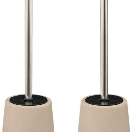 5Five Toilet/wc-borstel in houder - 2x - polyresin/metaal - beige - 40 cm