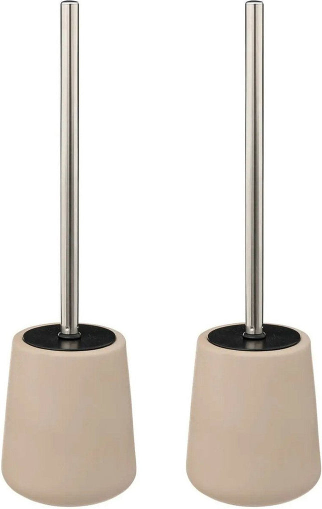 5Five Toilet/wc-borstel in houder - 2x - polyresin/metaal - beige - 40 cm
